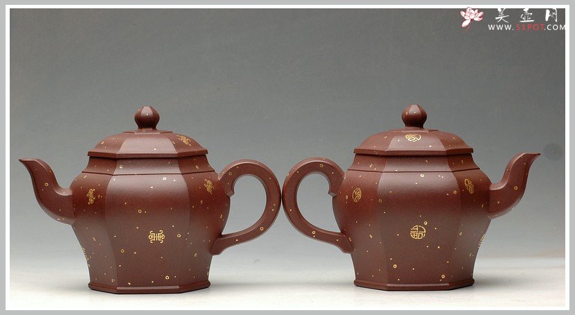 紫砂壶图片：24k真金 福寿双全 全手宫灯 - 宜兴紫砂壶网