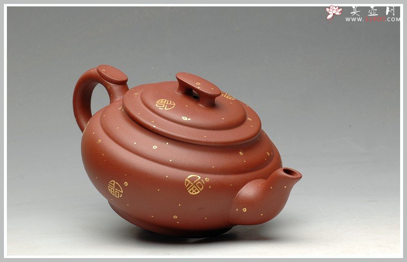 紫砂壶图片：24k真金  福寿双全之上新桥  送礼佳品 - 宜兴紫砂壶网