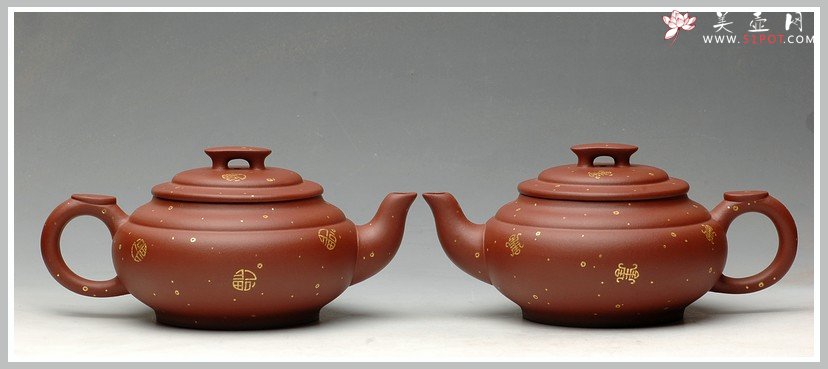 紫砂壶图片：24k真金  福寿双全之上新桥  送礼佳品 - 宜兴紫砂壶网