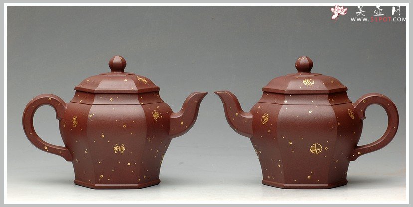 紫砂壶图片：24k真金 福寿双全 全手宫灯 - 宜兴紫砂壶网