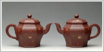 紫砂壶图片：24k真金 福寿双全 全手宫灯 - 宜兴紫砂壶网