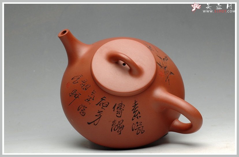 紫砂壶图片：鲍志强爱徒厉上清刻绘 谈剑锋精品子冶石瓢 - 宜兴紫砂壶网