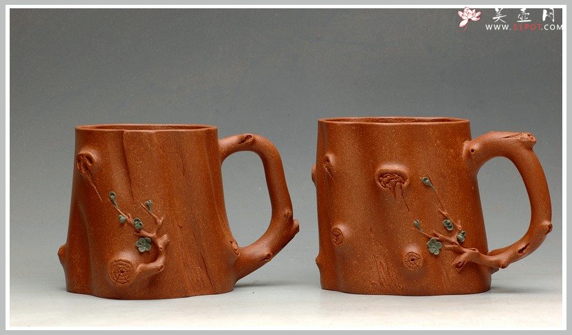 紫砂壶图片：全手梅花单杯  青梅绽放 降坡泥展现 - 宜兴紫砂壶网