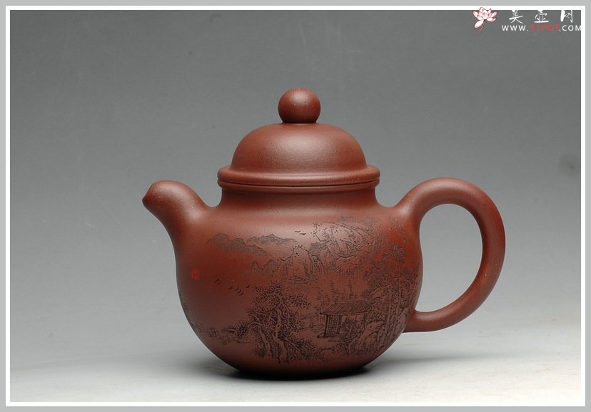 紫砂壶图片：优质地槽青 树影婆娑 山下斗诗 掇球 仅此一个 - 宜兴紫砂壶网