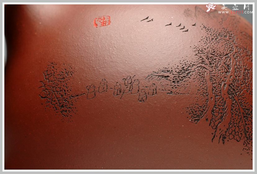 紫砂壶图片：优质地槽青 树影婆娑 山下斗诗 掇球 仅此一个 - 宜兴紫砂壶网