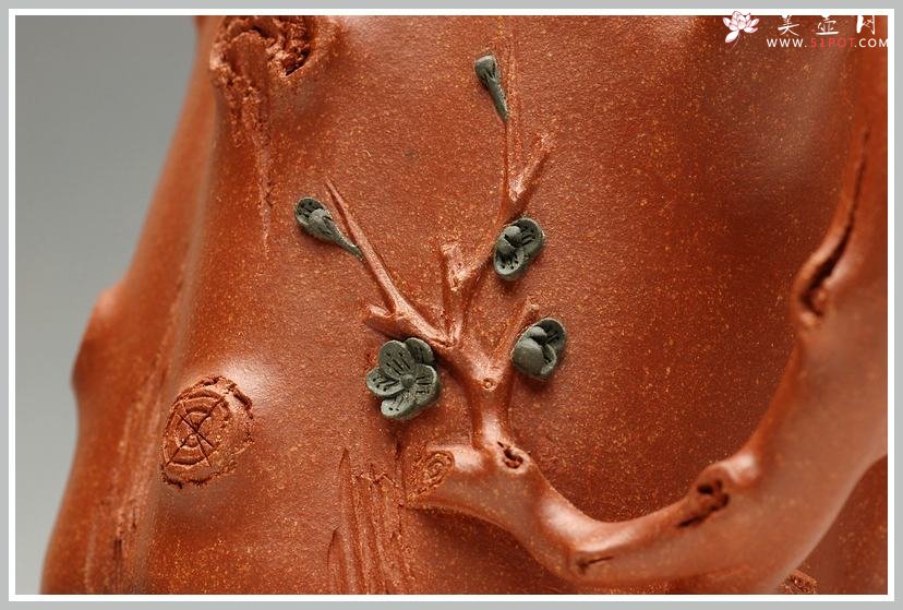 紫砂壶图片：全手梅花单杯  青梅绽放 降坡泥展现 - 宜兴紫砂壶网