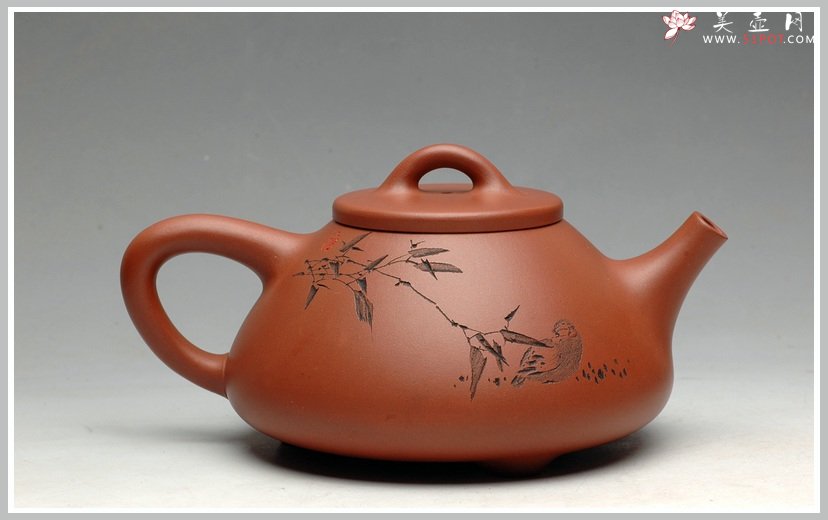 紫砂壶图片：鲍志强爱徒厉上清刻绘 谈剑锋精品子冶石瓢 - 宜兴紫砂壶网