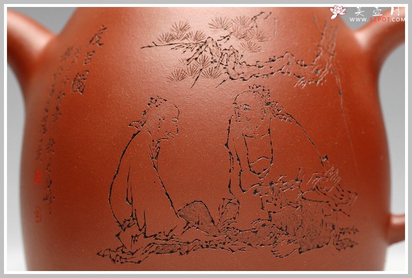 紫砂壶图片：刻绘漂亮 实用佳品 优质清水泥 顾式秦权 - 宜兴紫砂壶网