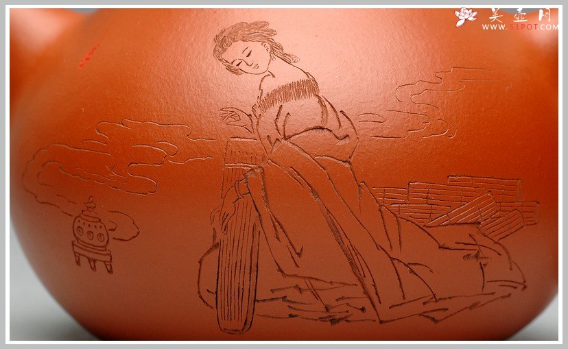 紫砂壶图片：有美共赏 琴韵书声 全手拙.意文旦 张听钢老师精品仕女 - 宜兴紫砂壶网