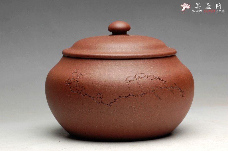 紫砂壶图片：文房雅器 王翔鸟之茶仓 墨陶刻绘 - 宜兴紫砂壶网