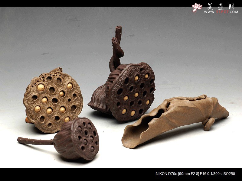 紫砂壶图片：文雅茶宠 手工精制 可看细节 精品 二只莲蓬 - 宜兴紫砂壶网