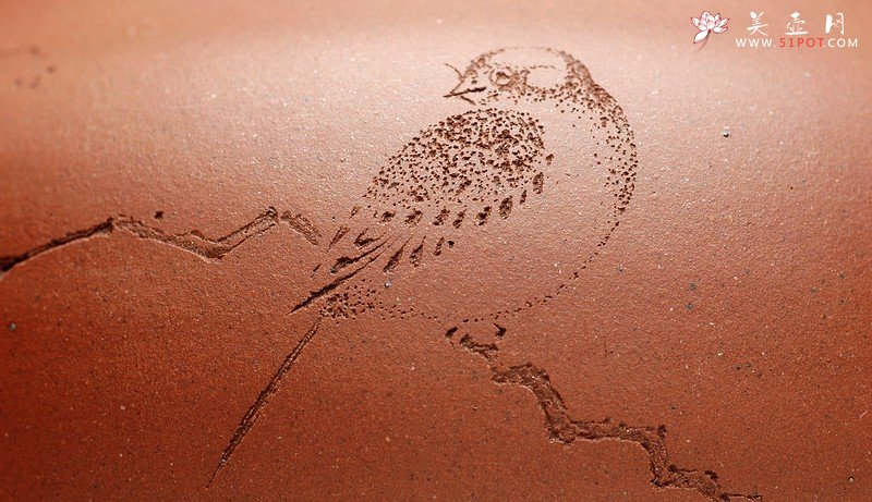 紫砂壶图片：文房雅器 王翔鸟之茶仓 墨陶刻绘 - 宜兴紫砂壶网