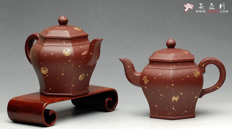 紫砂壶图片：24k真金 福寿双全  祝福无限 全手宫灯 实力派 - 宜兴紫砂壶网