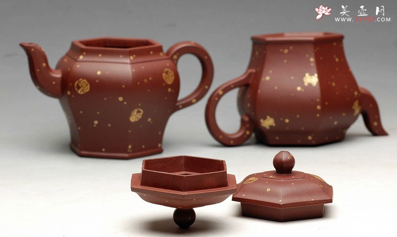 紫砂壶图片：24k真金 福寿双全  祝福无限 全手宫灯 实力派 - 宜兴紫砂壶网