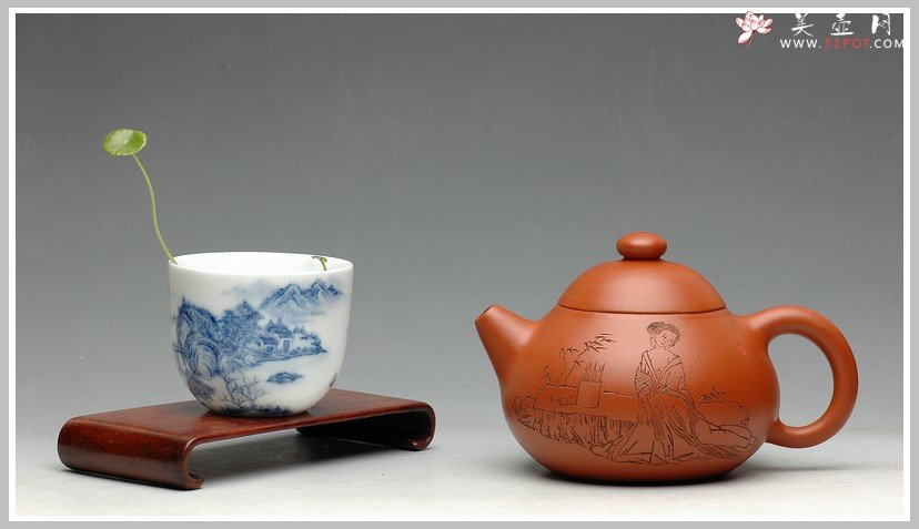 紫砂壶图片：有美共赏 琴韵书声 全手拙.意文旦 张听钢老师精品仕女 - 宜兴紫砂壶网