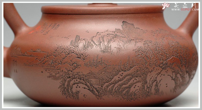 紫砂壶图片：强强联合 李彦雄老师通转山水 曲峰辛卯年力作全手旭茂提梁 - 宜兴紫砂壶网