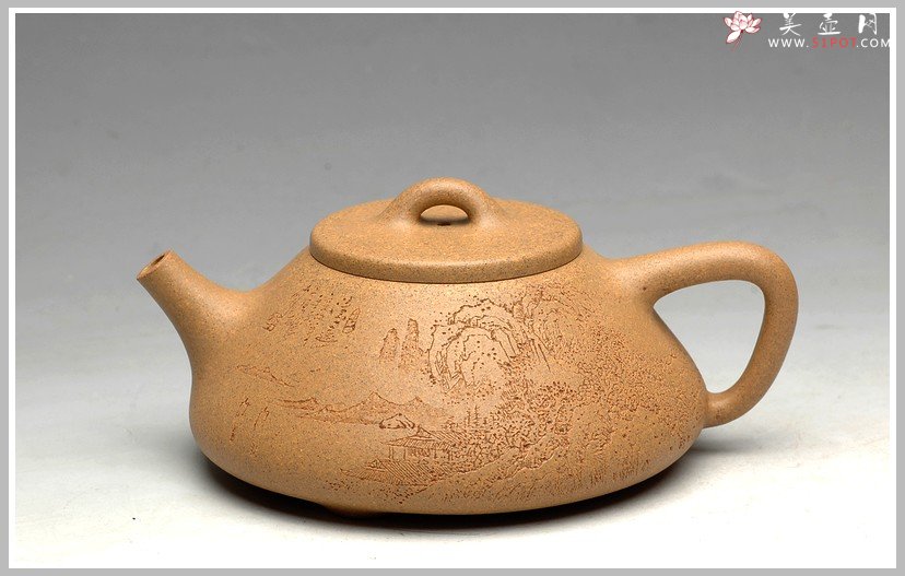 紫砂壶图片：李彦雄通景山水 耐品老段之全手子冶石瓢 骨肉均挺 - 宜兴紫砂壶网