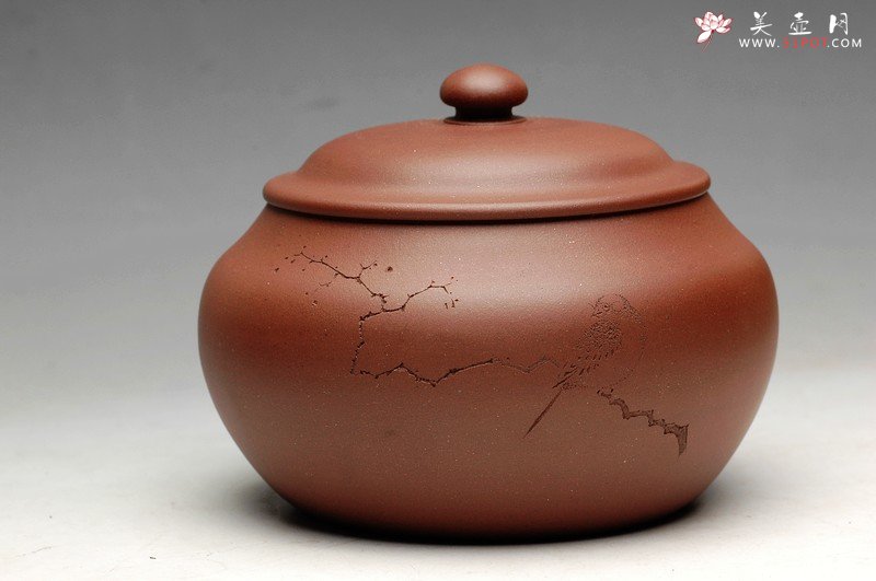 紫砂壶图片：文房雅器 王翔鸟之茶仓 墨陶刻绘 - 宜兴紫砂壶网