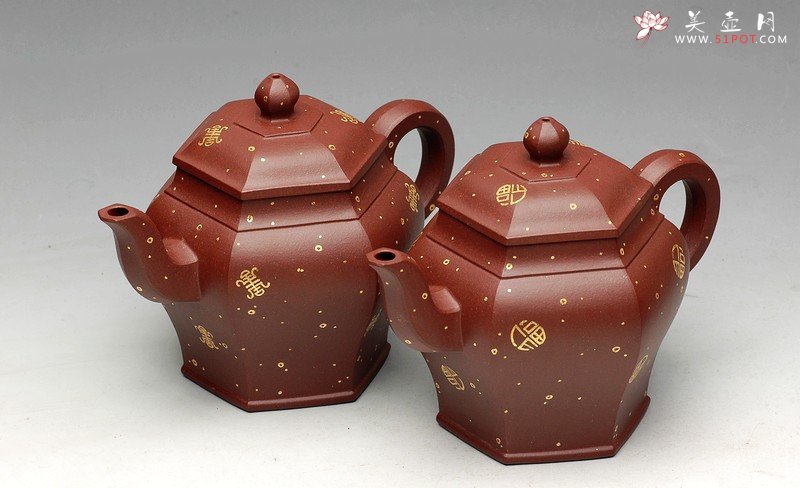 紫砂壶图片：24k真金 福寿双全  祝福无限 全手宫灯 实力派 - 宜兴紫砂壶网