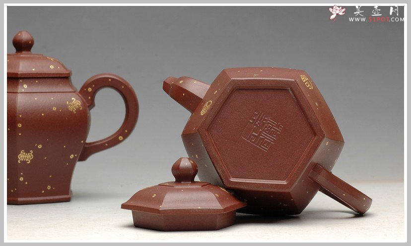 紫砂壶图片：24k真金 福寿双全  祝福无限 全手宫灯 实力派 - 宜兴紫砂壶网