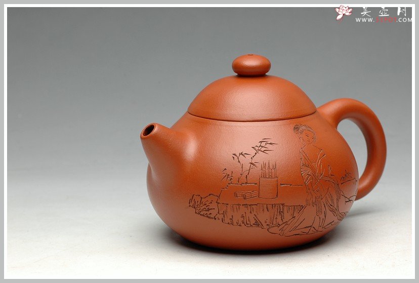 紫砂壶图片：有美共赏 琴韵书声 全手拙.意文旦 张听钢老师精品仕女 - 宜兴紫砂壶网