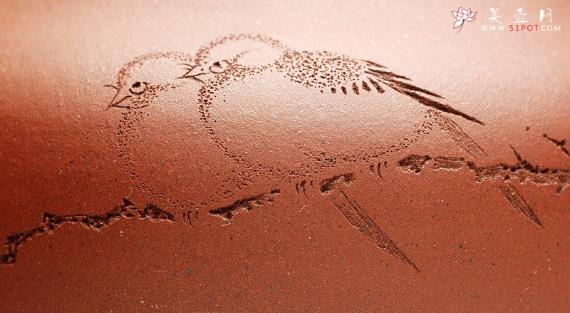 紫砂壶图片：文房雅器 王翔鸟之茶仓 墨陶刻绘 - 宜兴紫砂壶网