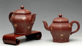 紫砂壶图片：24k真金 福寿双全  祝福无限 全手宫灯 实力派 - 宜兴紫砂壶网