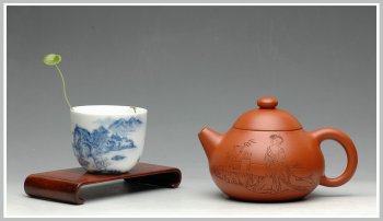 紫砂壶图片：有美共赏 琴韵书声 全手拙.意文旦 张听钢老师精品仕女 - 宜兴紫砂壶网