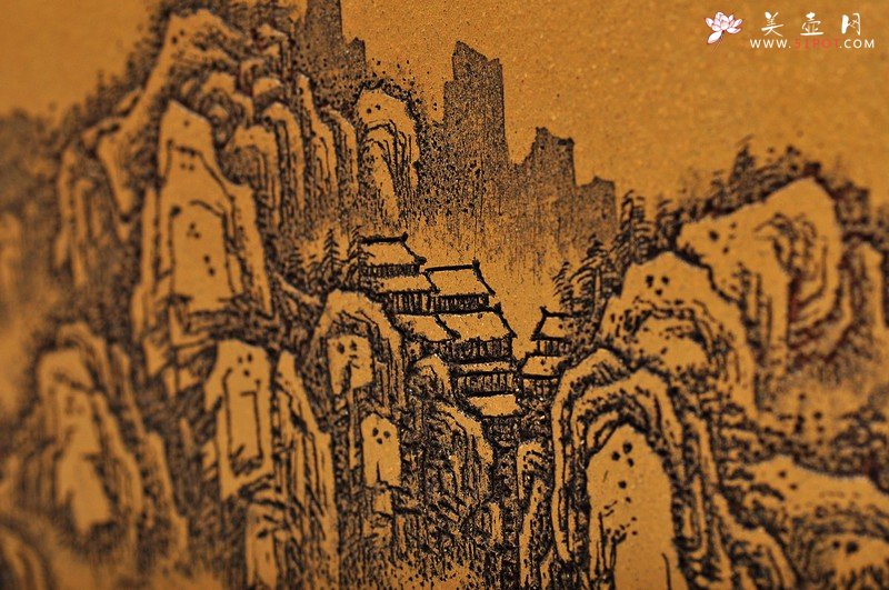 紫砂壶图片：清雅 古色山水 通景 精品四方水洗 - 宜兴紫砂壶网