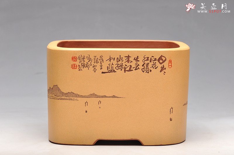 紫砂壶图片：四方浅刻水洗 新年通景水洗 - 宜兴紫砂壶网