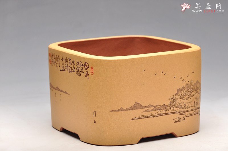 紫砂壶图片：四方浅刻水洗 新年通景水洗 - 宜兴紫砂壶网