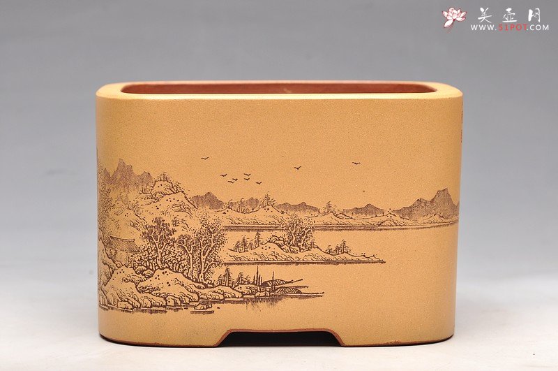 紫砂壶图片：四方浅刻水洗 新年通景水洗 - 宜兴紫砂壶网