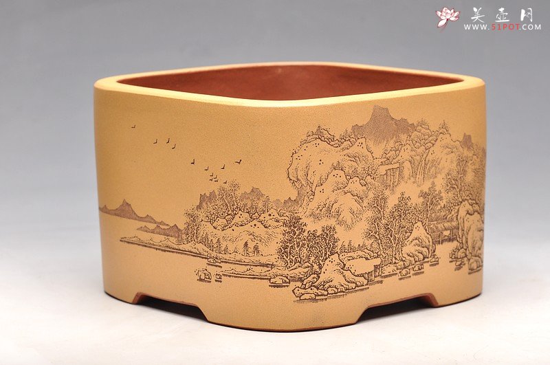 紫砂壶图片：四方浅刻水洗 新年通景水洗 - 宜兴紫砂壶网