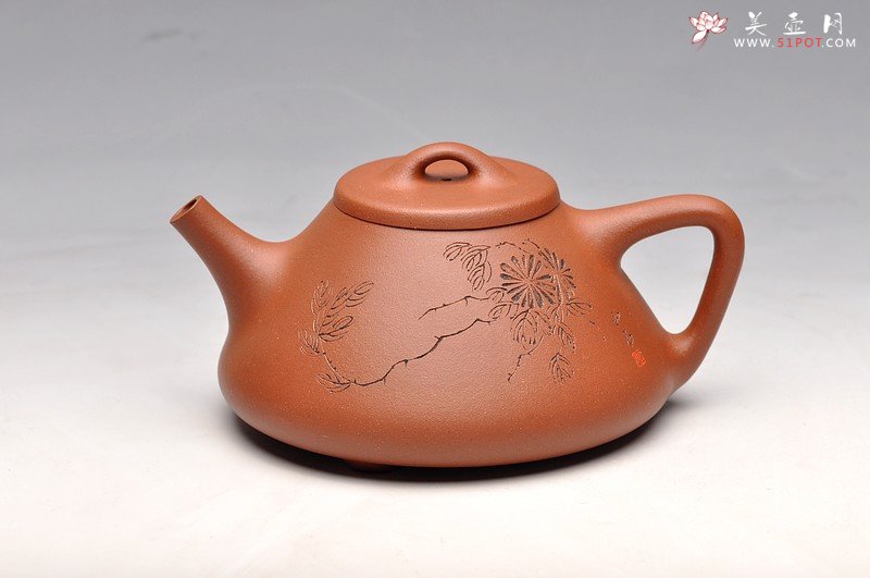 紫砂壶图片：顾瓢 国助和石刻绘梅兰竹菊一套 全手摹古精品子冶石瓢 - 宜兴紫砂壶网