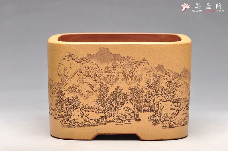 紫砂壶图片：四方浅刻水洗 新年通景水洗 - 宜兴紫砂壶网