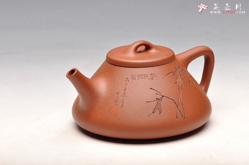 紫砂壶图片：顾瓢 国助和石刻绘梅兰竹菊一套 全手摹古精品子冶石瓢 - 宜兴紫砂壶网