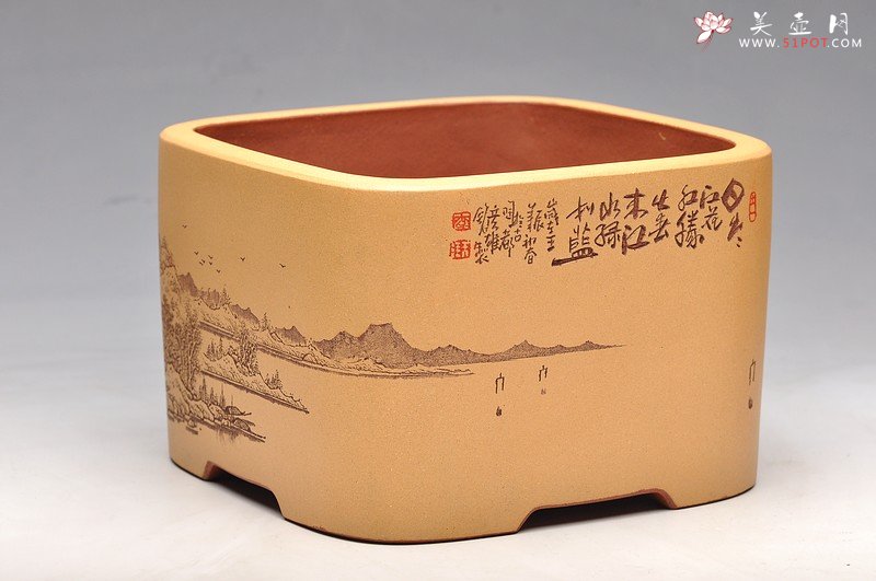 紫砂壶图片：四方浅刻水洗 新年通景水洗 - 宜兴紫砂壶网