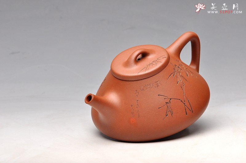 紫砂壶图片：顾瓢 国助和石刻绘梅兰竹菊一套 全手摹古精品子冶石瓢 - 宜兴紫砂壶网