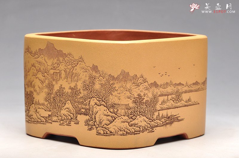 紫砂壶图片：四方浅刻水洗 新年通景水洗 - 宜兴紫砂壶网