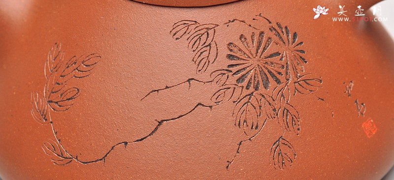 紫砂壶图片：顾瓢 国助和石刻绘梅兰竹菊一套 全手摹古精品子冶石瓢 - 宜兴紫砂壶网