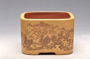 紫砂壶图片：四方浅刻水洗 新年通景水洗 - 宜兴紫砂壶网