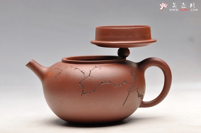 紫砂壶图片：炮管直流 枯枝鸟 古韵耐品 全手贡珠 - 宜兴紫砂壶网