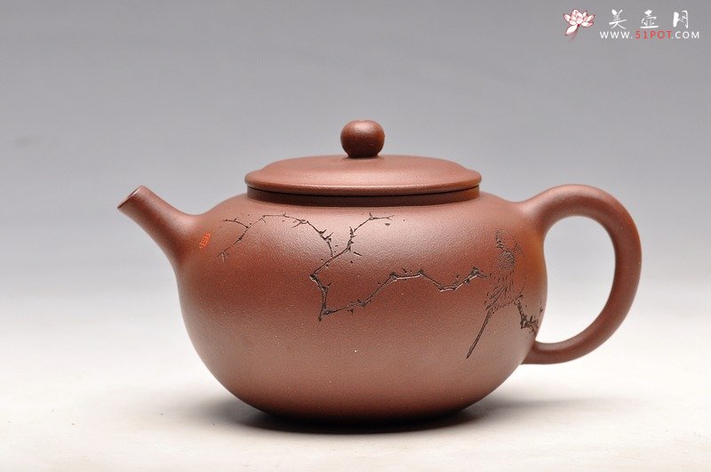 紫砂壶图片：炮管直流 枯枝鸟 古韵耐品 全手贡珠 - 宜兴紫砂壶网