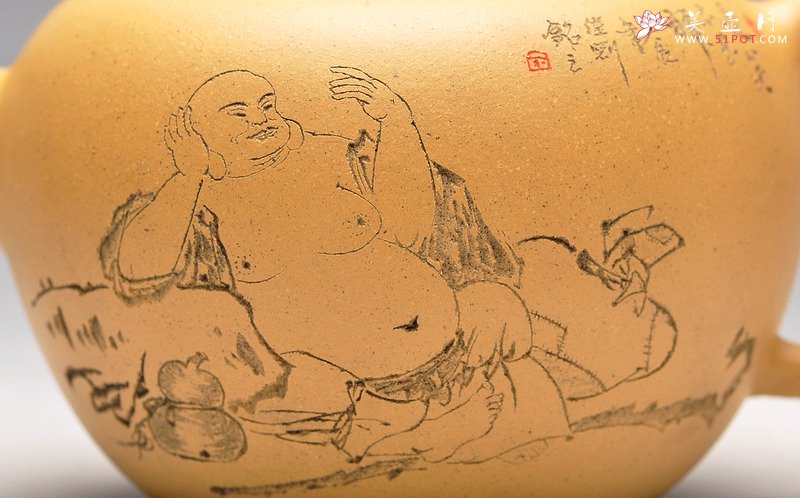 紫砂壶图片：线条流畅 灵动大品 福缘 布袋佛 - 宜兴紫砂壶网