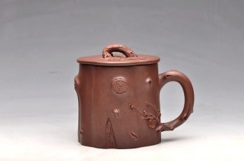 紫砂壶图片：立体梅花  孤品盖杯 松梅情 单志萍老师全手随心作 - 宜兴紫砂壶网