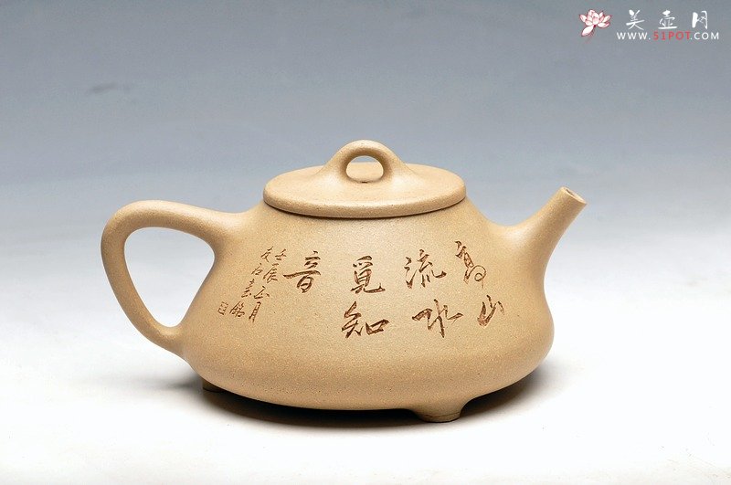 紫砂壶图片：本绿 高山流水觅知音 全手子冶石瓢 - 宜兴紫砂壶网