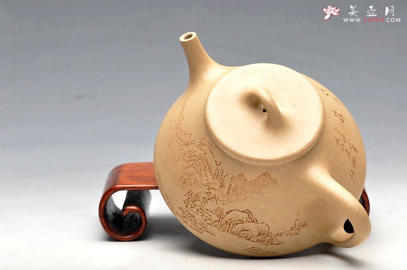 紫砂壶图片：本绿 高山流水觅知音 全手子冶石瓢 - 宜兴紫砂壶网