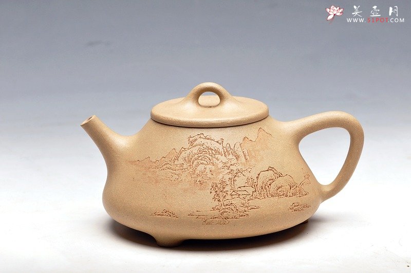 紫砂壶图片：本绿 高山流水觅知音 全手子冶石瓢 - 宜兴紫砂壶网