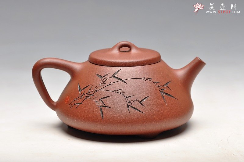 紫砂壶图片：钱伟刚装饰 全手刻竹子冶石瓢 实用佳品 竹雨谈茗 - 宜兴紫砂壶网