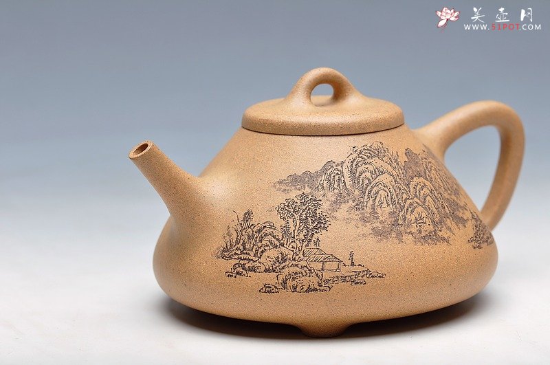 紫砂壶图片： 精神刚挺 全手子冶石瓢 无限诗情烟雨中 - 宜兴紫砂壶网